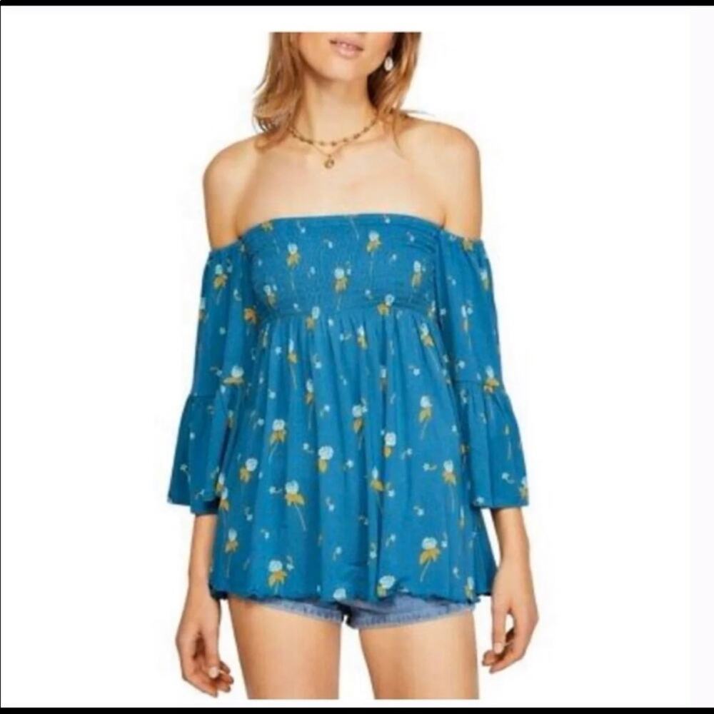 Free People Mermaid Tunic Combo blue floral Size XS NWT